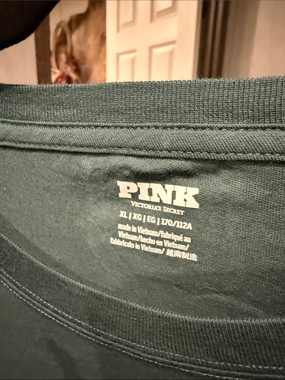 PINK Victoria's Secret Forest Green Long-Sleeve Crewneck with Lime Logo - Picture 4 of 4